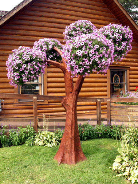 ЯСЕНЬ, цветочница вертикальная с имитацией коры дерева с термо-чашами от производителя: завод городской уличной мебели Lora-Park