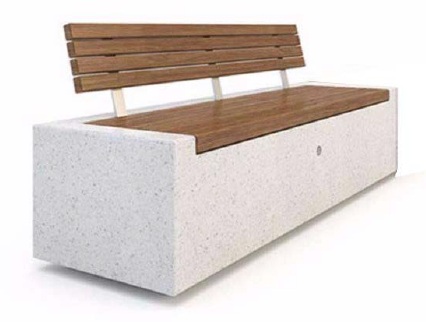 ТЕМП со спинкой, скамья из бетона от производителя: завод городской уличной мебели Lora-Park