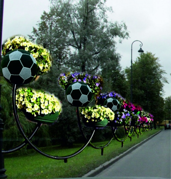 АРИЗОНА ТРИО с футбольным мячом, цветочница с термочашами и декоративной цветочницей в виде мяча от производителя: завод городской уличной мебели Lora-Park