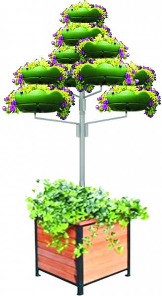 ДЕРЕВО среднее 4D мобильное (4 консоли, 2й подвес (один вазон под другим), с тумбой в основании), цветочница вертикального озеленения с термо-чашами от производителя: завод городской уличной мебели Lora-Park