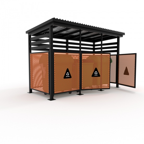 Астарио City 02 с крышей и воротами, контейнерная площадка деревянная от производителя: завод городской уличной мебели Lora-Park